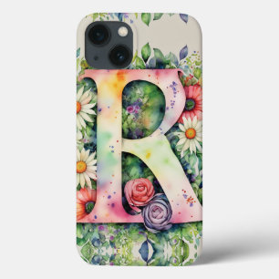 Letra Personalizada R Aquarela Floral Elegante