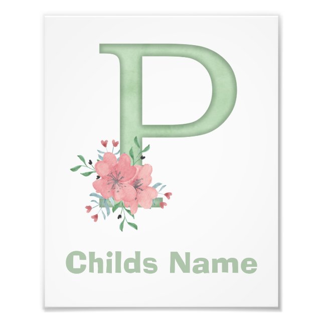 Letra personalizada Watercolor P Impressão de foto (Frente)