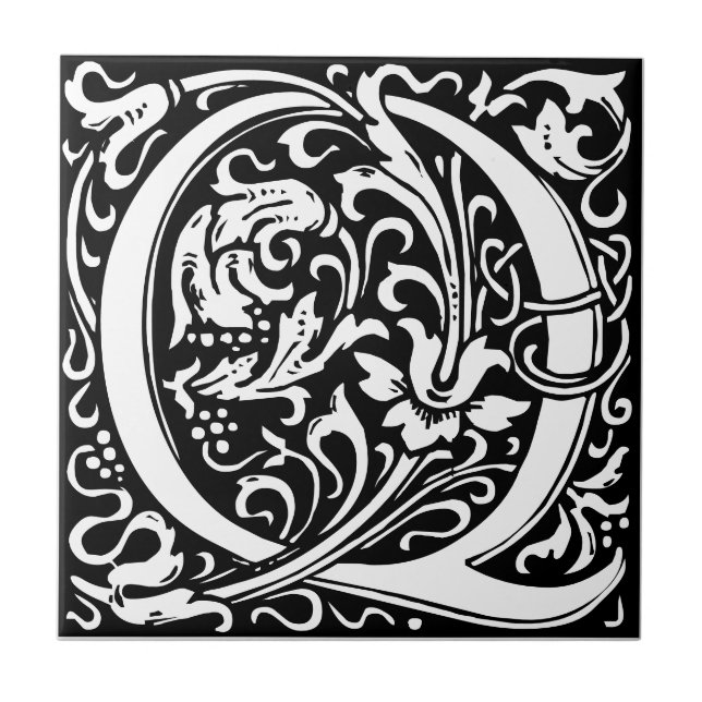 Letra Q art nouveau Azulejo preto e branco (Frente)