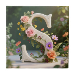 Letra S Monograma Jardim Floral Branco