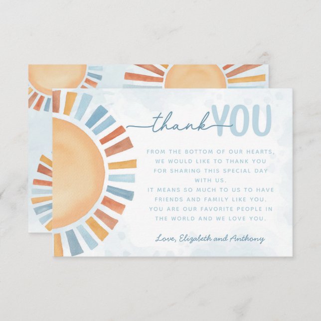 Letra Sunshine Cartões de agradecimentos (Frente/Verso)