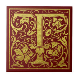 Letra T Primeira Letra Faux Vermelho Dourado