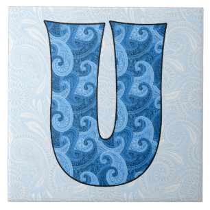 Letra U - Azulejo de 6 polegadas com Paisley Azul 