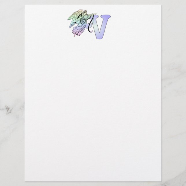 Letra V Monograma Inicial Anjo Guardião (Frente)