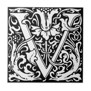 Letra V Monograma Medieval Arte Nova