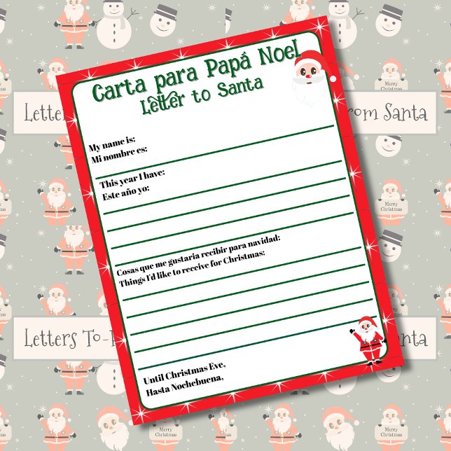 Letra vermelha bilíngue editável para Papais noeis (Bilingual red letter to Santa, custom name & text, personalized. Multilingual Project)