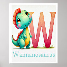 Letra W, Dinossauro Alphabet Watercolor Poster