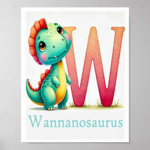 Letra W, Dinossauro Alphabet Watercolor Poster