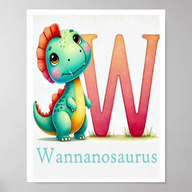 Letra W, Dinossauro Alphabet Watercolor Poster (Frente)