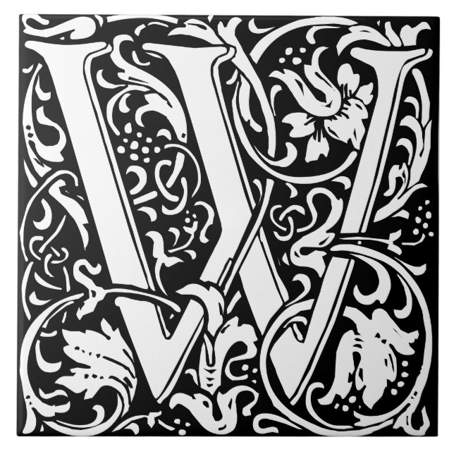 Letra W Monogramada Art Nouveau de William Morris (Frente)