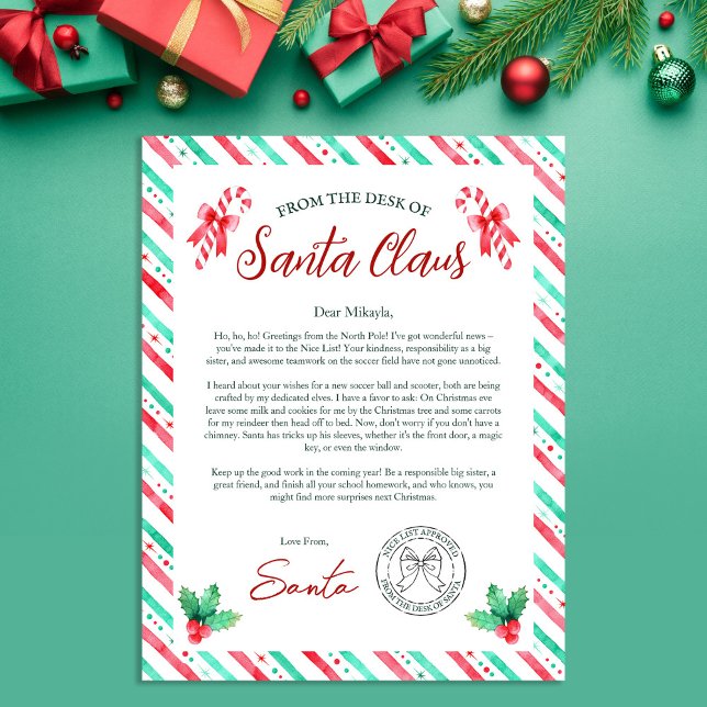 Letra Watercolor de Papai Noel para Crianças (Watercolor Letter From Santa Claus for Kids)