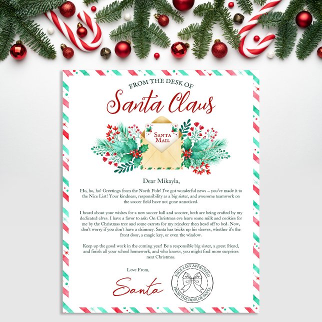 Letra Watercolor de Papai Noel para Crianças (Watercolor Letter From Santa Claus for Kids)