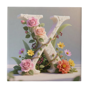 Letra X Monograma Texturizada Floral Branca