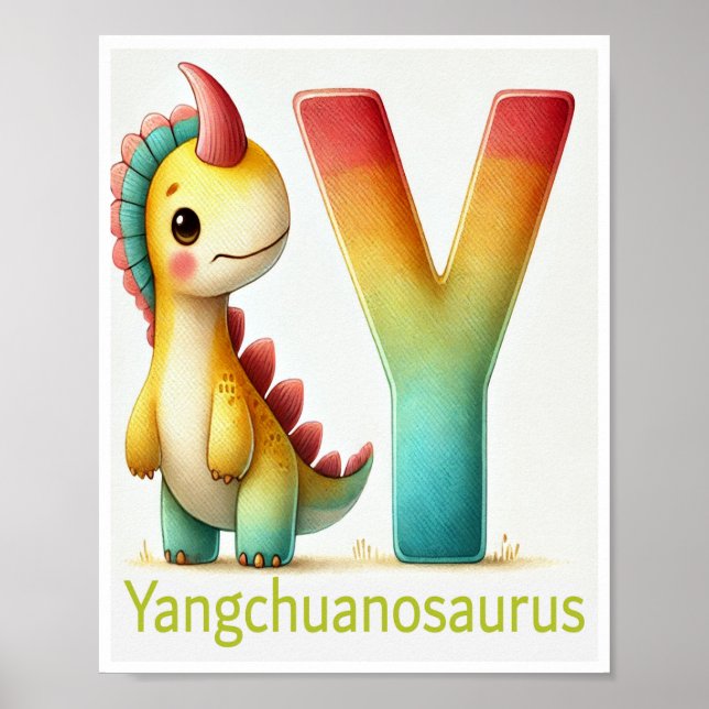 Letra Y, Dinossauro Alphabet Watercolor Poster (Frente)