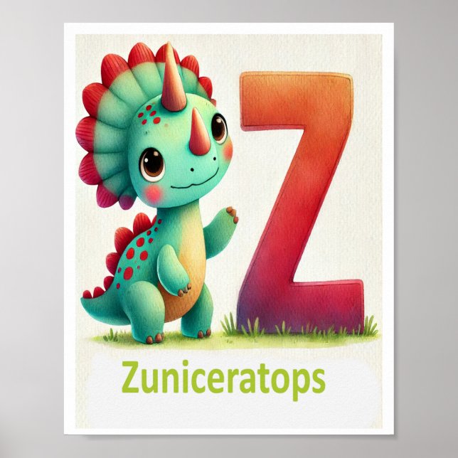 Letra Z, Dinossauro Alphabet Watercolor Poster (Frente)