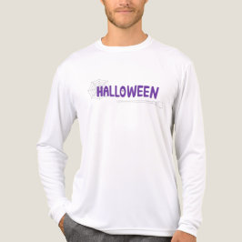 Letras de Halloween em roxo com vassoura e teia