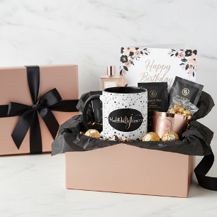 Letras dourado-rosadas elegantes em Caneca Preta