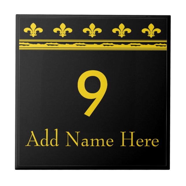 Letras e Números de Fleur De Lis Preto e Dourado (Frente)