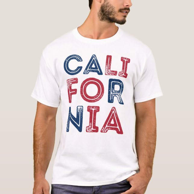 Letras em Estilo Grunge da Califórnia Camiseta Mas (Frente)