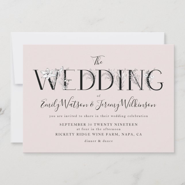 Letras Florais De Musk Rosa Formal Convite De Casa (Frente)