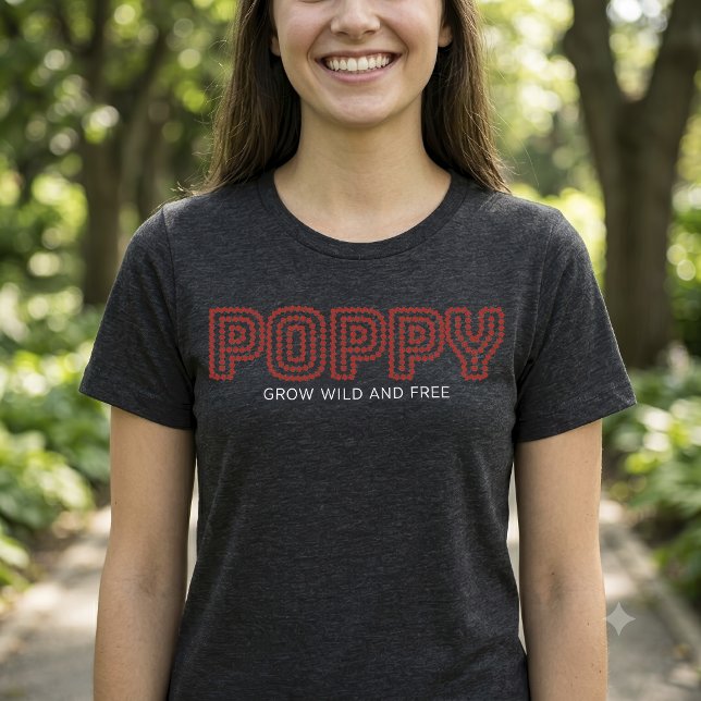 Letreiro de Contorno de Flores de Papoula Cresça S (Red Poppy Wildflower Botanical Floral Gear Flower Lettering Shirt)