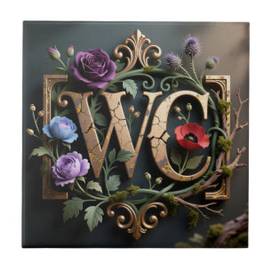 Letreiro Floral Antigo em Moldura com Monograma WC