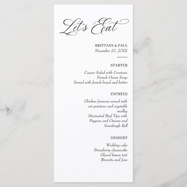 Let's Eat Elegant minimal menu black and white (Frente)