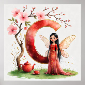 Letter C Tea Ceremony Fairy Poster Asian Alphabet