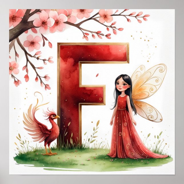 Letter F Phoenix Bird Fairy Poster Mythical Art (Frente)