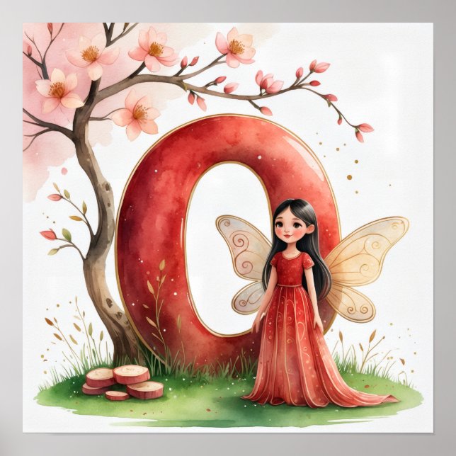 Letter O Cherry Blossom Fairy Art Poster Alphabet (Frente)