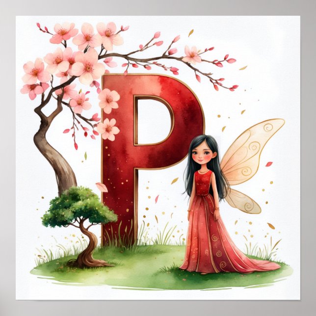 Letter P Bonsai Tree Fairy Poster Japanese Garden (Frente)