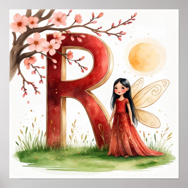 Letter R Sunrise Fairy Poster Golden Sun Alphabet  (Frente)