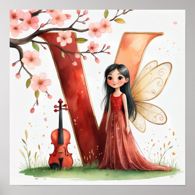 Letter V Violin Fairy Poster -Alphabet Art (Frente)
