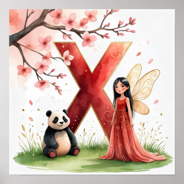 Letter X Panda Fairy Poster - Chinese Alphabet Art (Frente)
