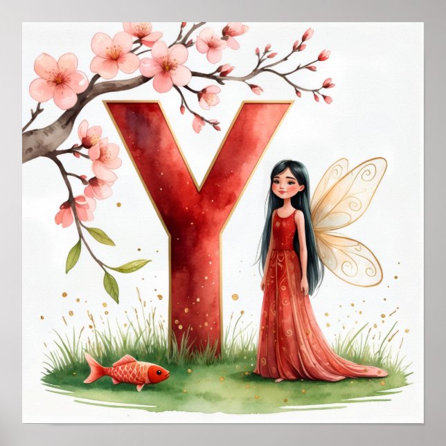  Letter Y Koi Fish Fairy Poster - Alphabet Art (Frente)