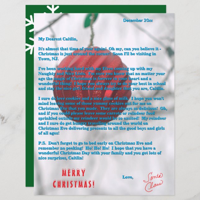 Letters from Santa Green Red Ornament (Frente/Verso)