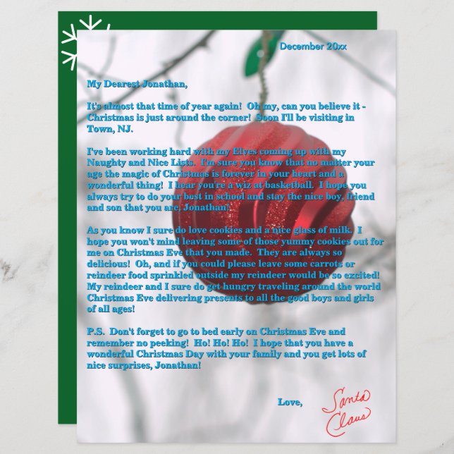 Letters from Santa Tweens Red Ornament Green (Frente/Verso)