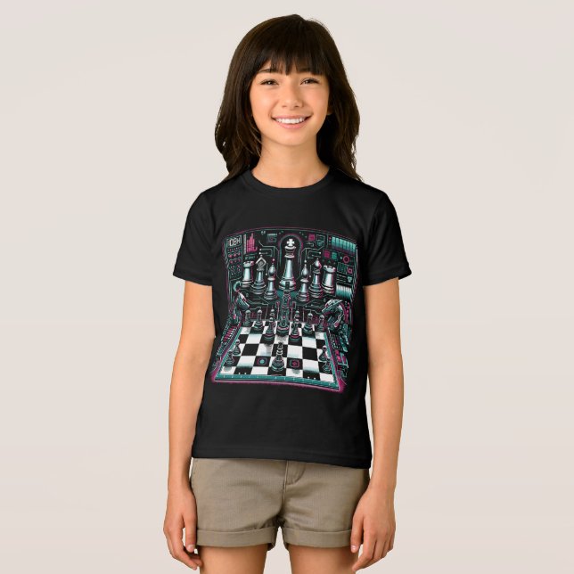 Leuchtendes Neon-Schach-Design T-Shirt (Frente Completa)