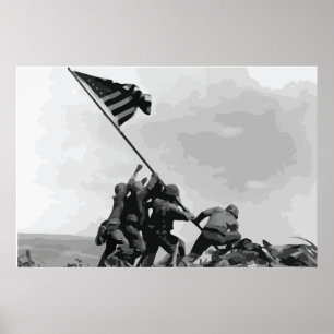 Levantando a bandeira no poster vintage Iwo Jima