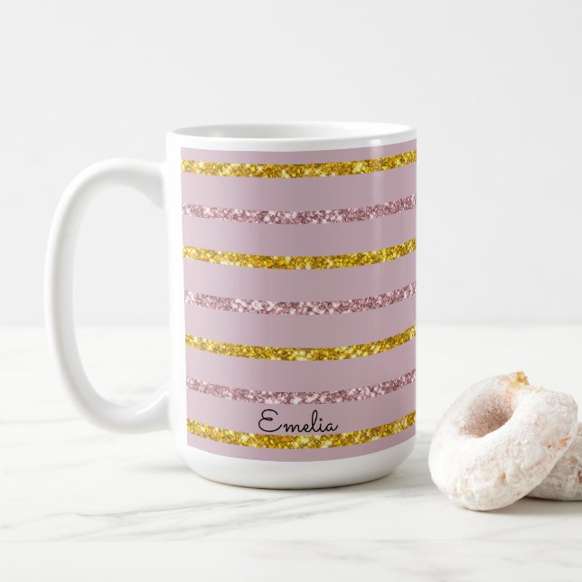 Leve rosa e Dourada caneca personalizada (Com Donut)