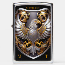 Leve Zippo de Águia Dourada de Prata Personalizada