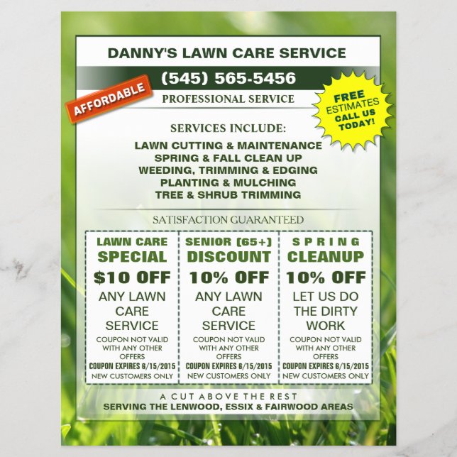 Lewn Care 8,5 x 11 Coupon Promotion Business Flyer (Frente)