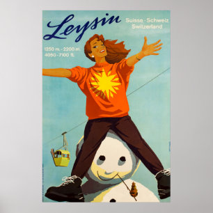 Leysin, suiça, poster do esqui