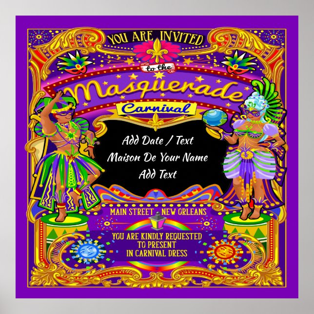 LG. Mascarada Mardi Gras Carnival Poster - Tema (Frente)