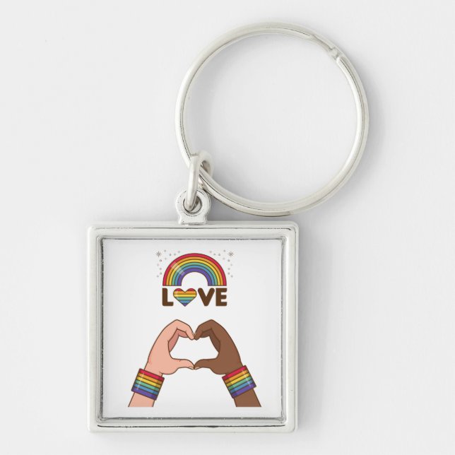 LGBT+Orgulho. Adoro arco-íris. Coração. Chaveiro (Frente)