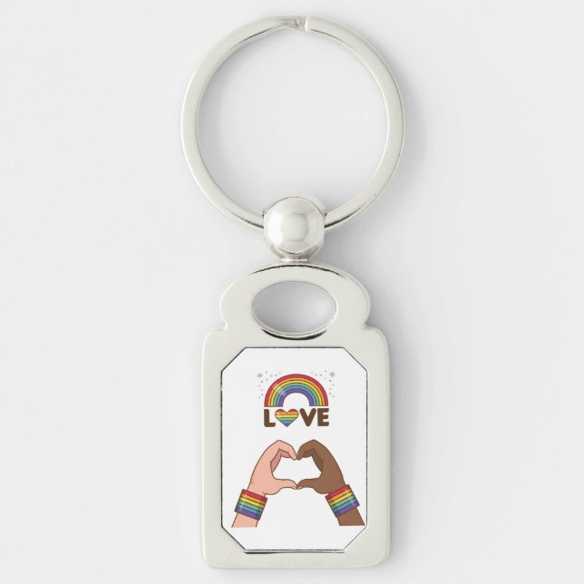 LGBT+Orgulho. Adoro arco-íris. Coração. Chaveiro (Frente)