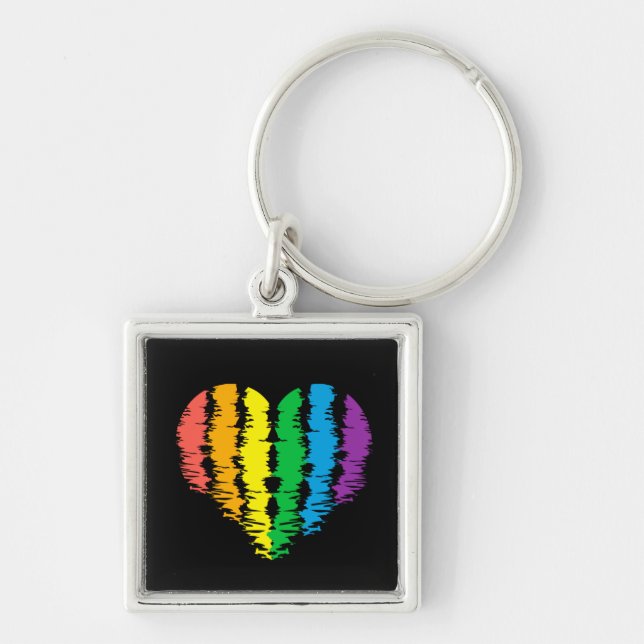 LGBT+orgulho. Arco-íris do coração. Chaveiro (Frente)