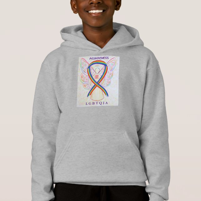 LGBTQIA Arco-Íris Sensibilização Fita Angel Hoodie (Frente)