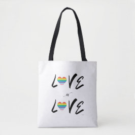 LGBTQIA LOVE é AMOR, Rainbow Flag Heart Tote Bag