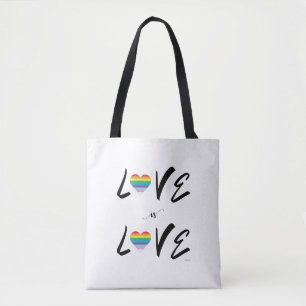 LGBTQIA LOVE é AMOR, Rainbow Flag Heart Tote Bag